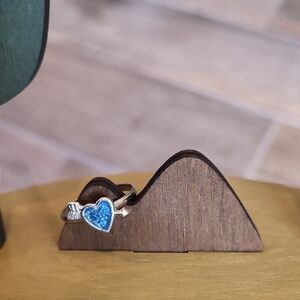 Vintage Silver Tone Turquoise Inlay Cupid's Arrow Heart Ring, Size 6